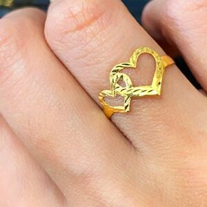 💯 Pure Gold RING DOUBLE HEART SOLID SIZE 8 ONLY PAWNABLE REAL GOLD